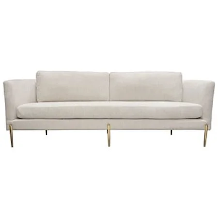 Sofa in Light Cream Fabric with Gold Metal Legs