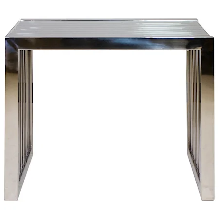Rectangular Stainless Steel End Table with Glass Top