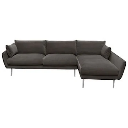 Chaise Sectional with Brushed Metal Legs 