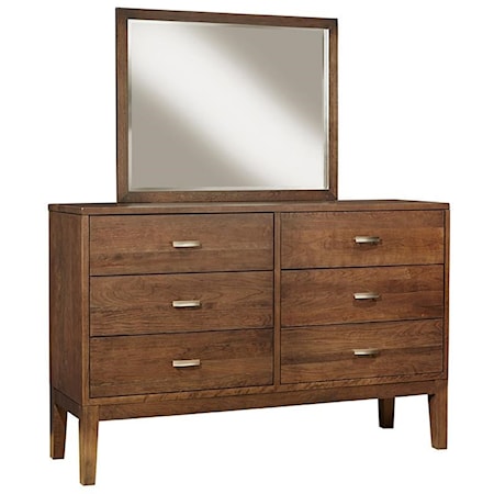 Solid Wood Dresser and Mirror with 6 Soft Close Drawers