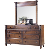 Traditional Dresser with Landscape Mirror and Turned Feet
