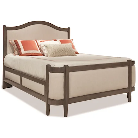 Transitional Queen Grand Upholstered Bed with Curved Footboard