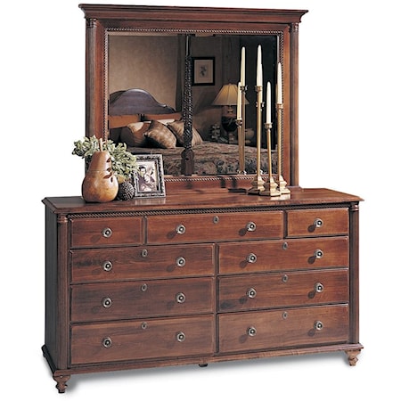 Traditional 9-Drawer Triple Dresser & Landscape Mirror