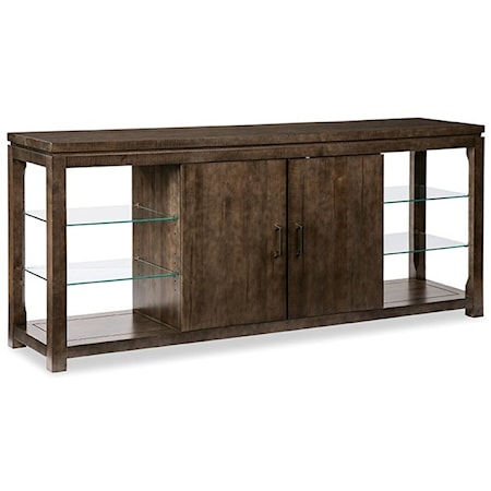Transitional Glass Shelf Console Cabinet with Soft-Close Doors