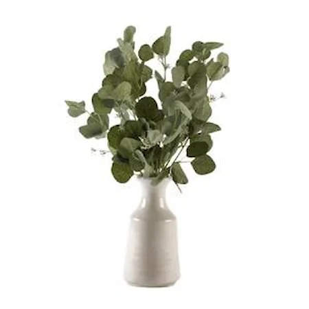 Silver Dollar Eucalyptus Branches in Ceramic Bottle