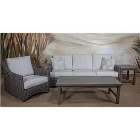 4 Piece Outdoor Sofa, Club Swivel Chair, Coffee Table and End Table