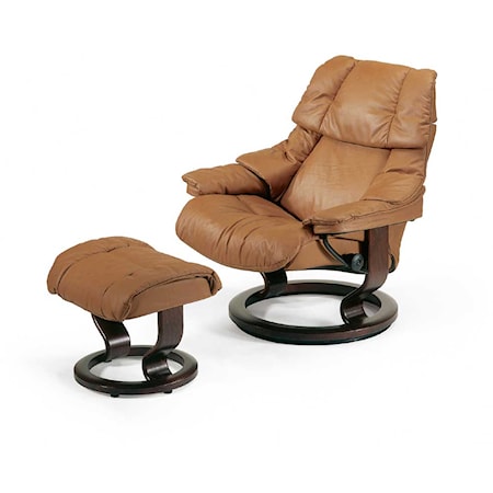 Large Reclining Chair & Ottoman with Classic Base