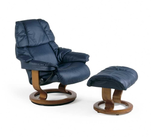 Small Reclining Chair & Ottoman with Classic Base