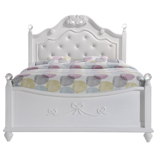 Traditional Full Platform Bed with Upholstered Headboard