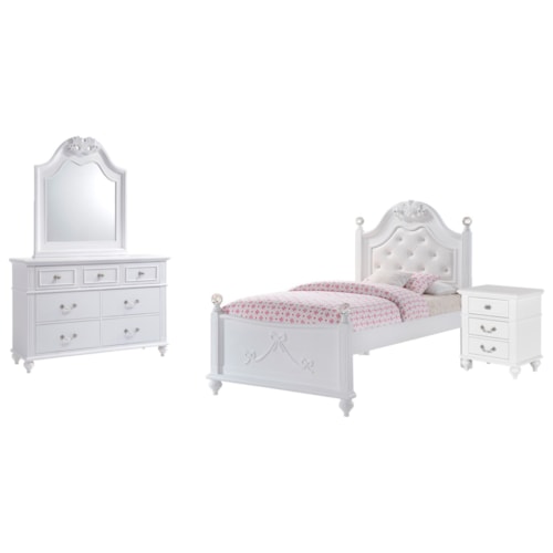 4pc Twin Panel Bed, Dresser, Mirror & Nightstand 