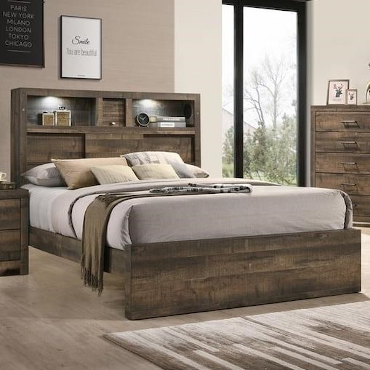 Elements International Bailey Music King Bookcase Bed