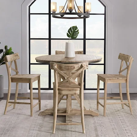 Rustic Round Counter Height 5-Piece Dining Set