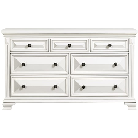 Traditional 7-Drawer Dresser with Fluted Pilasters