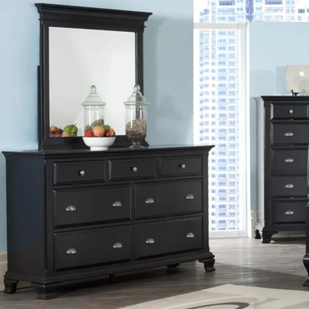 Drawer Dresser with 7 Drawers and Mirror with Solid Pine Framing