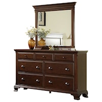 Drawer Dresser with 7 Drawers and Mirror with Solid Pine Framing