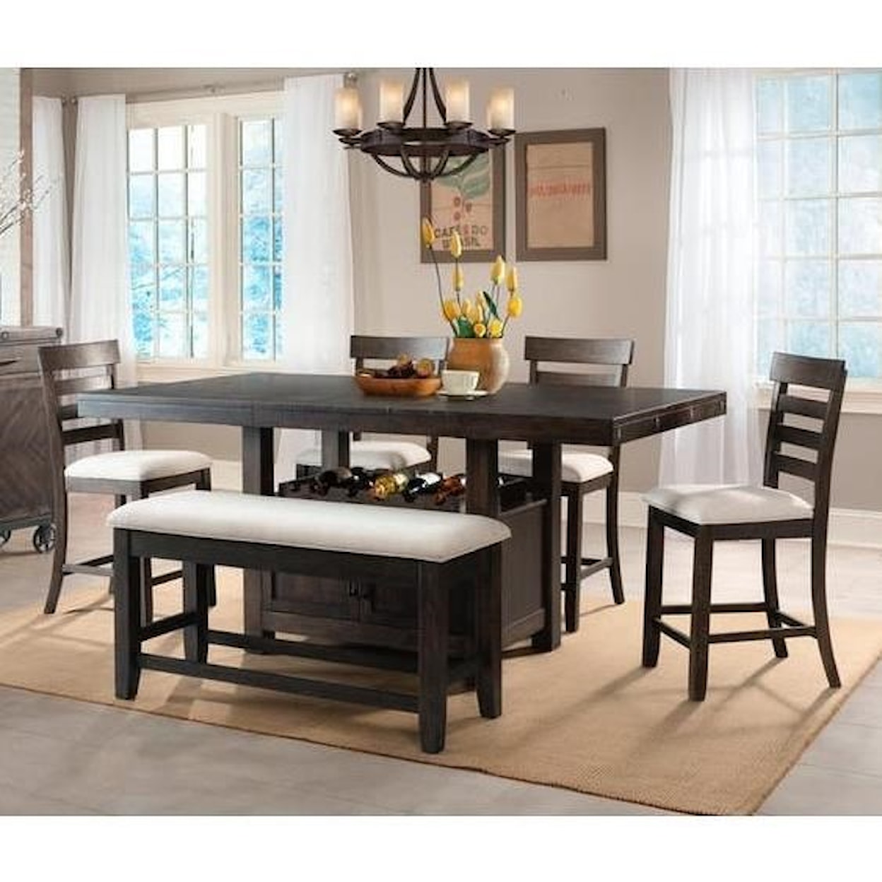 Elements International Colorado Counter Height Dining Set with Bench