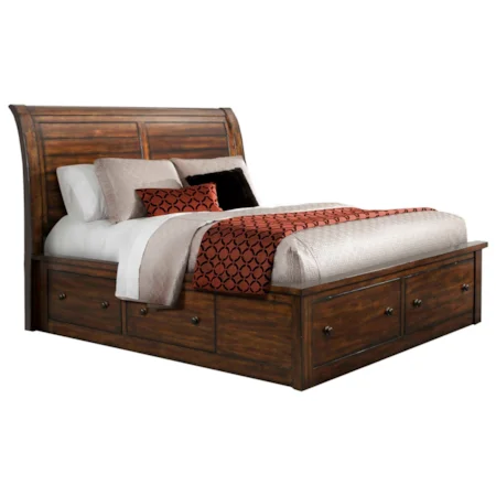 Queen Sleigh Storage Bed with Drawer Knobs