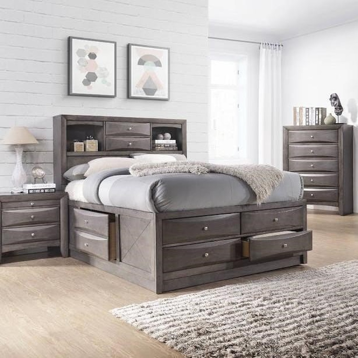 Elements International Emily EMILY GREY KING STORAGE BED |