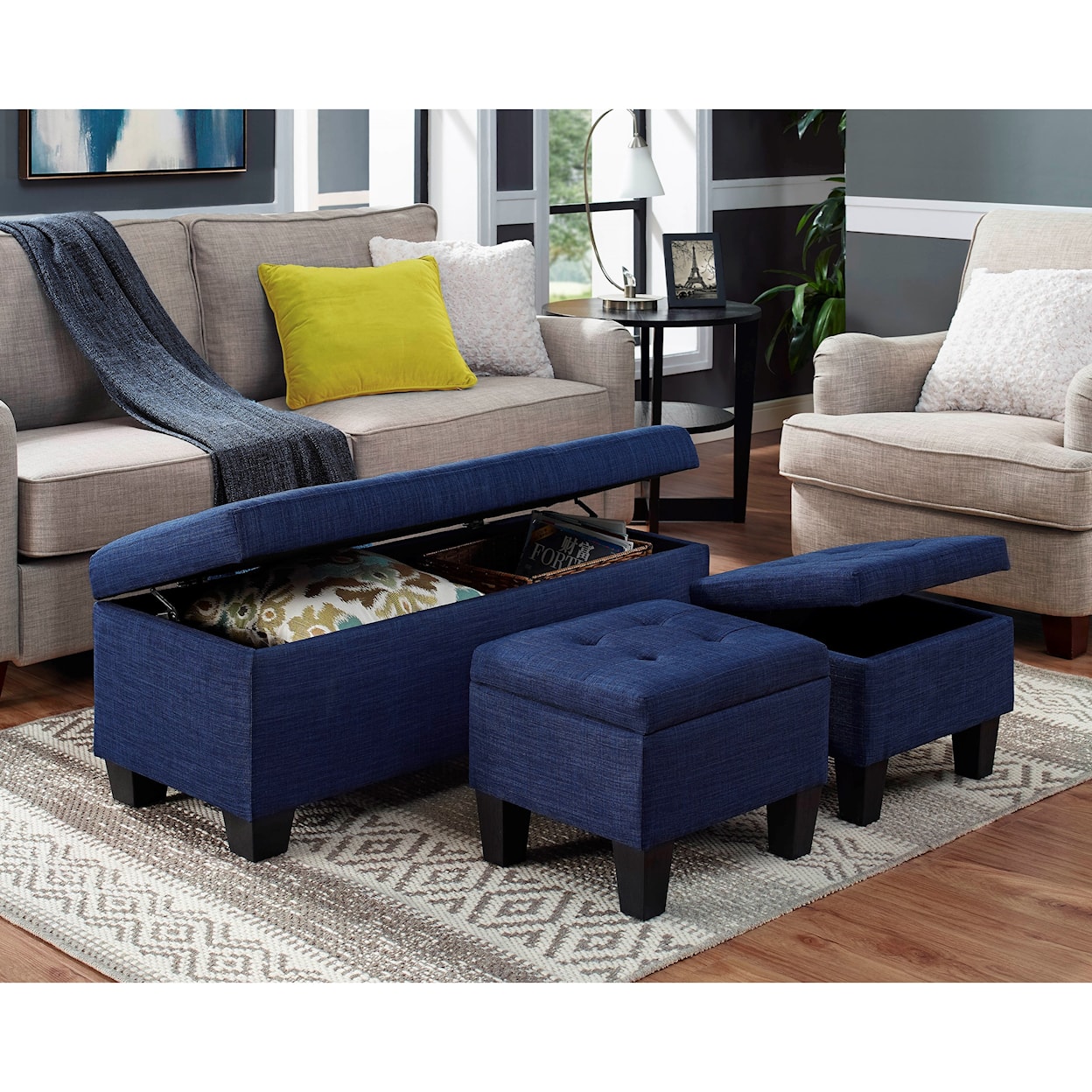 Elements International Ethan 3-Pack Storage Ottoman