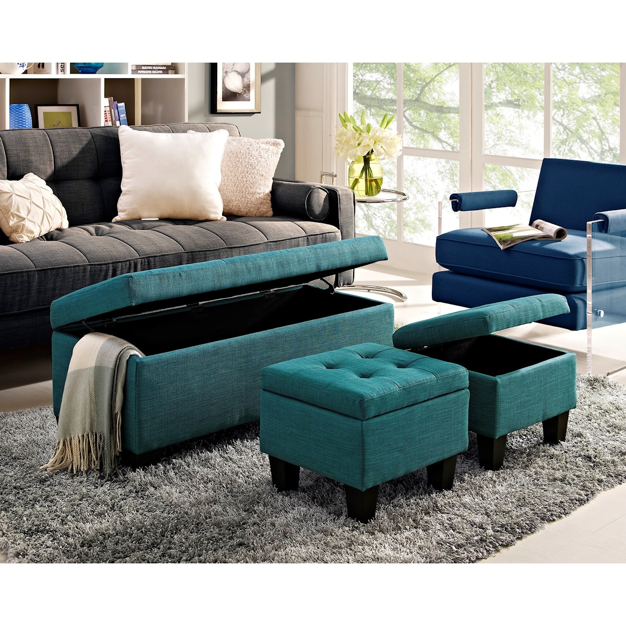 Elements International Ethan 3-Pack Storage Ottoman