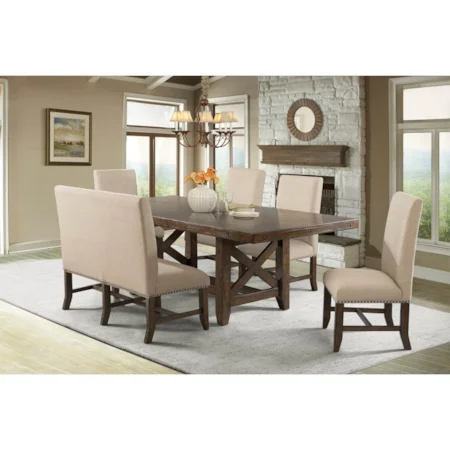 Rustic Table Set with Upholstered Dining Bench