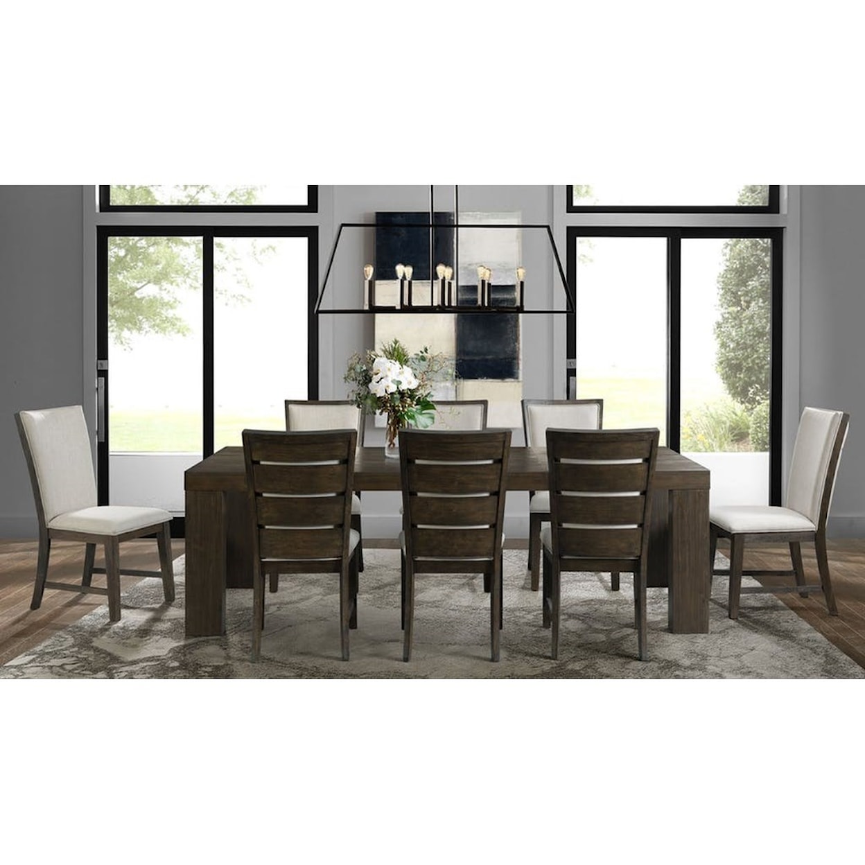 Elements International Grady Dining Table Set with 8 Chairs