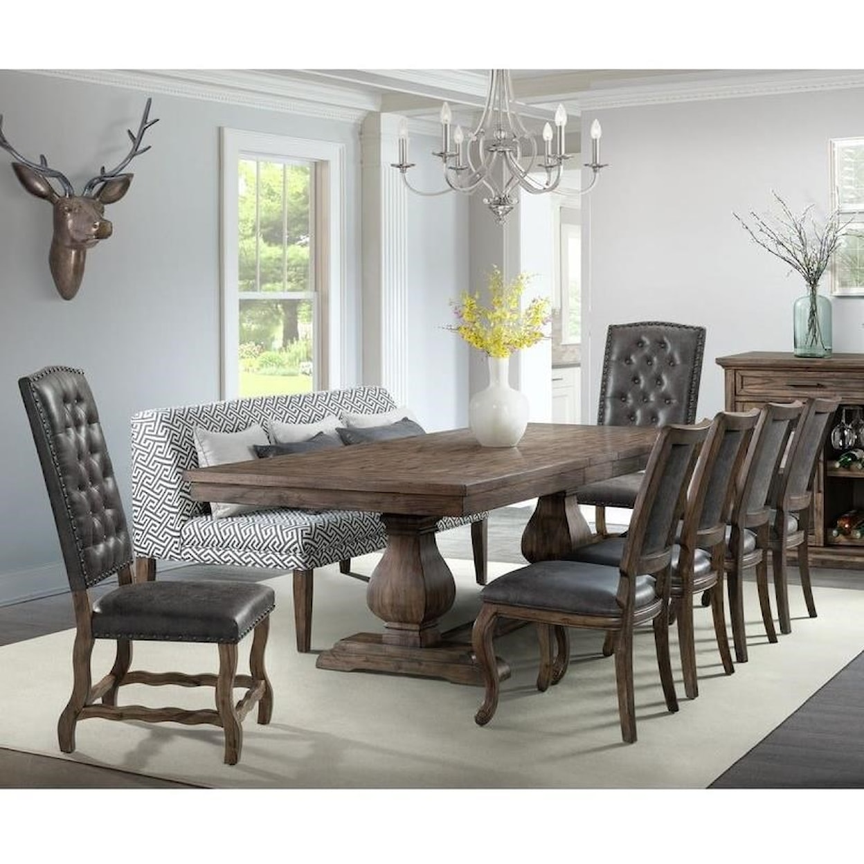 Elements International Gramercy 8-Piece Table and Chair Set with Bench