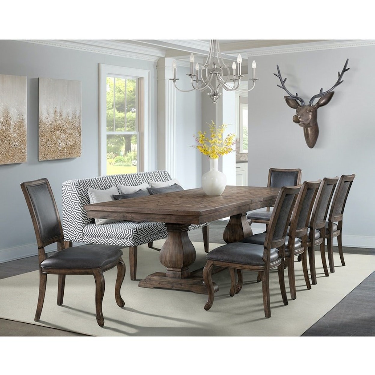 Elements International Gramercy 8-Piece Table and Chair Set with Bench