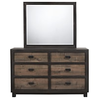 Transitional 6-Drawer Dresser with Mirror Set