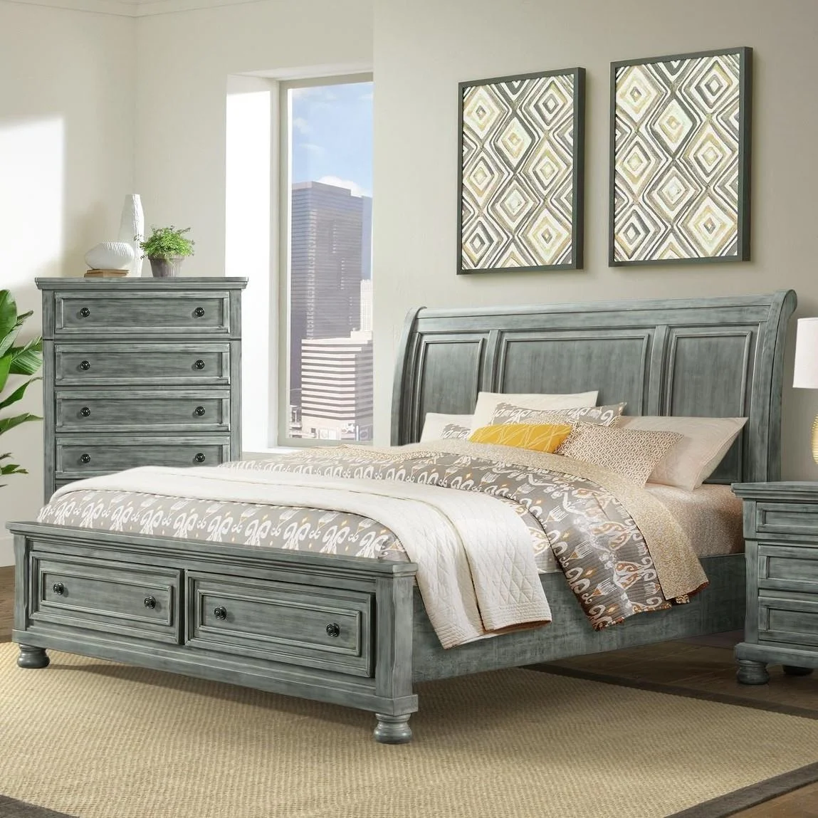 Elements Kingston KT900QSB Queen Sleigh Bed with Storage Footboard
