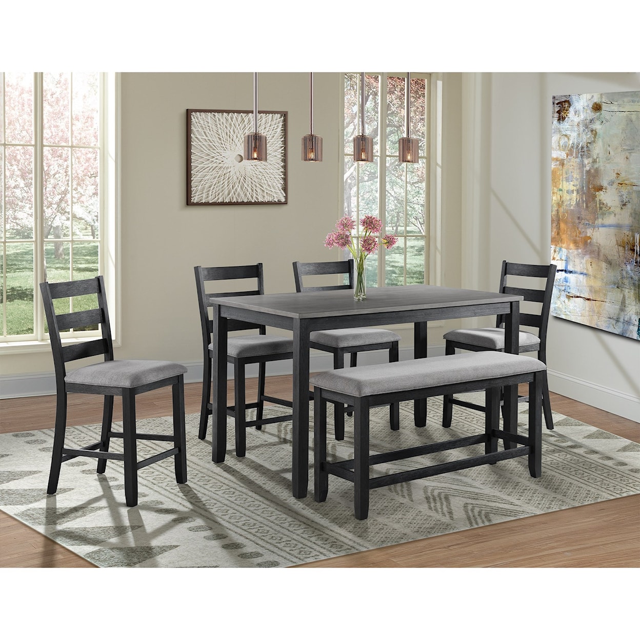 Elements International Martin 6-Piece Counter Height Dining Set with Bench