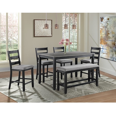 6-Piece Counter Height Dining Set with Bench