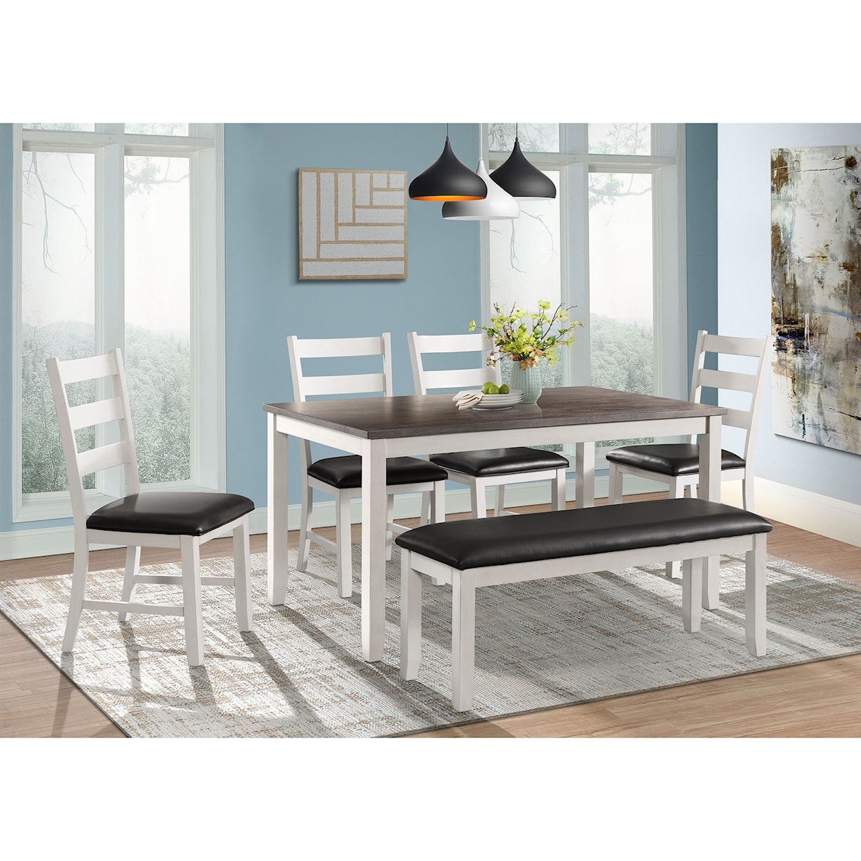 Elements International Martin Dining Table Set with Bench