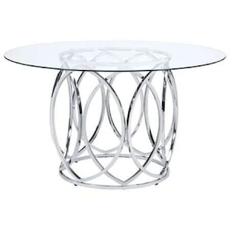 Contemporary Round Dining Table with Chrome Metal Base and Tempered Glass Top