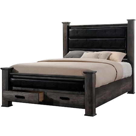 Upholstered Queen Storage Bed with Two Footboard Drawers