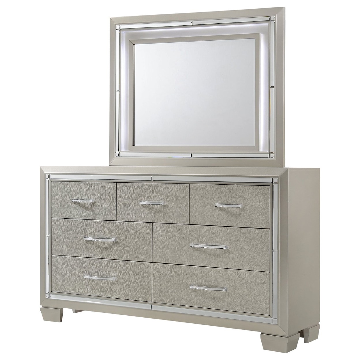 Elements International Platinum Dresser and Mirror Set