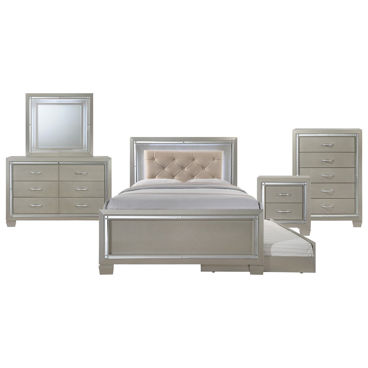 Elements International Platinum Full 5-Piece Trundle Bedroom Group