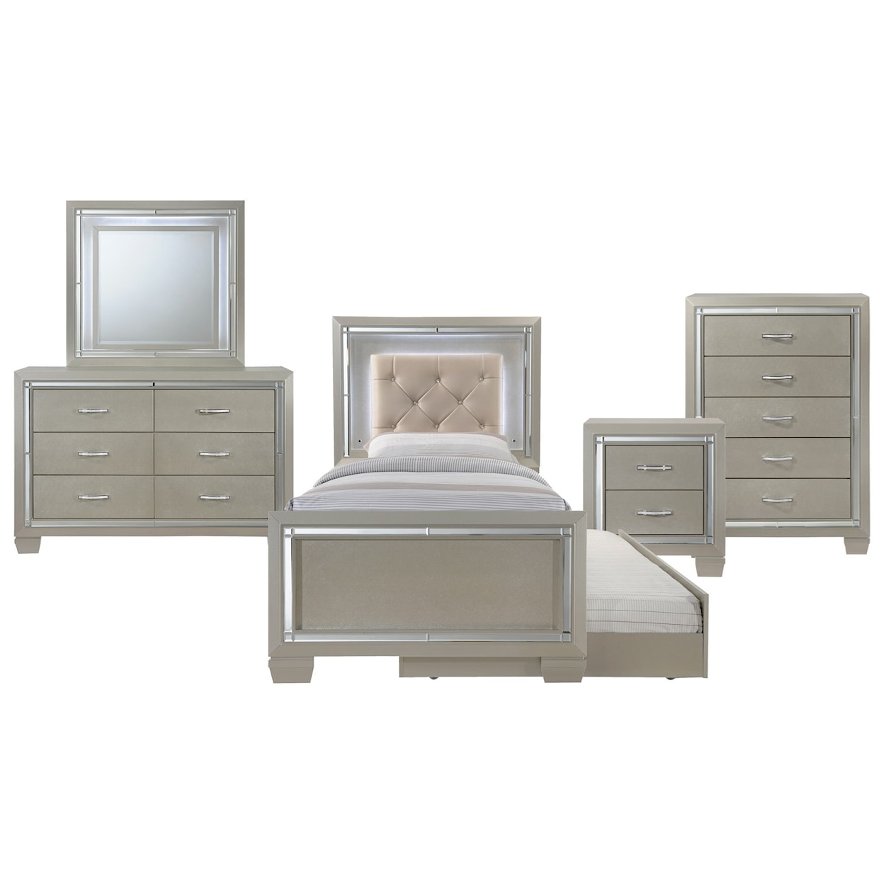 Elements International Platinum Twin 5-Piece Trundle Bedroom Group