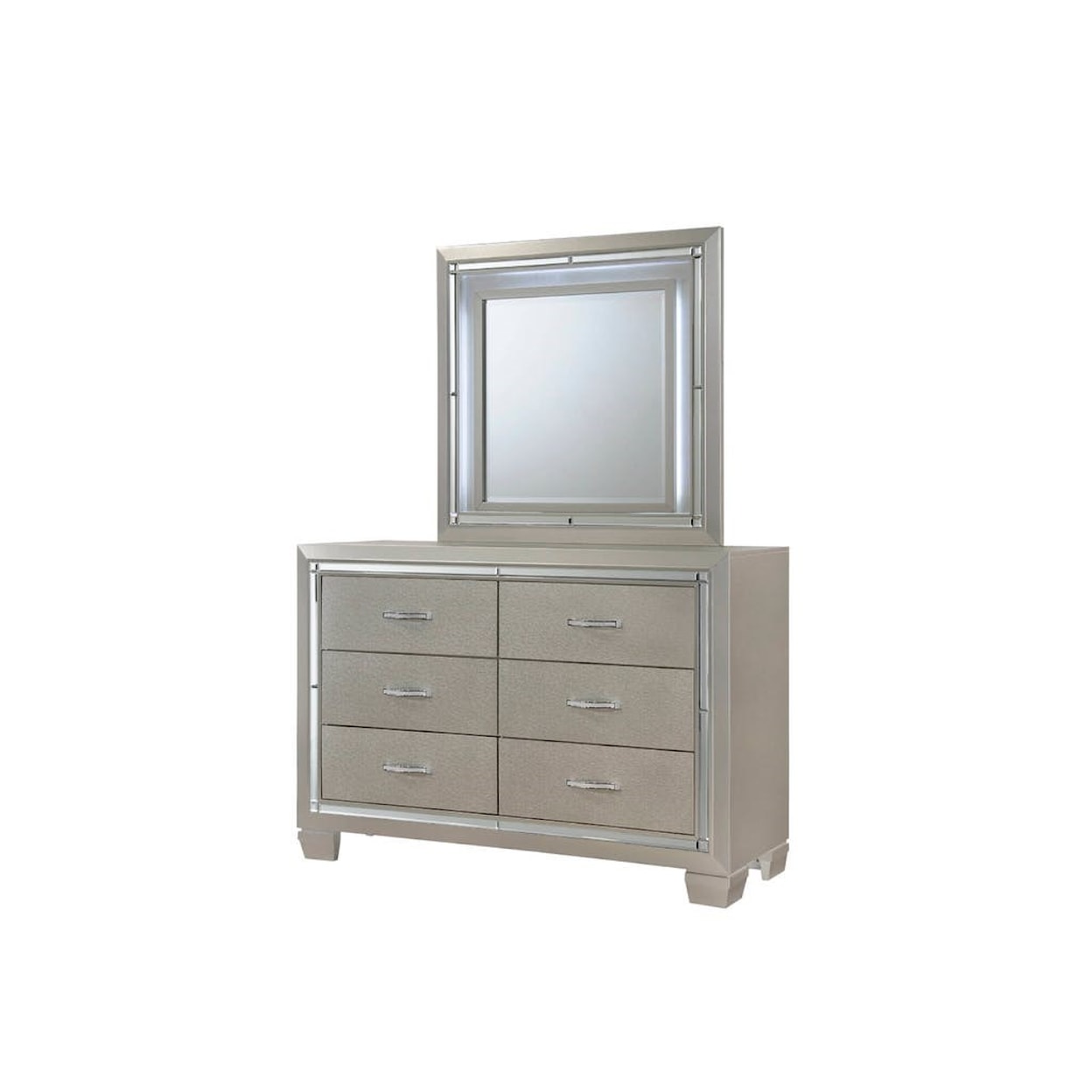 Elements International Platinum Dresser and Mirror Set