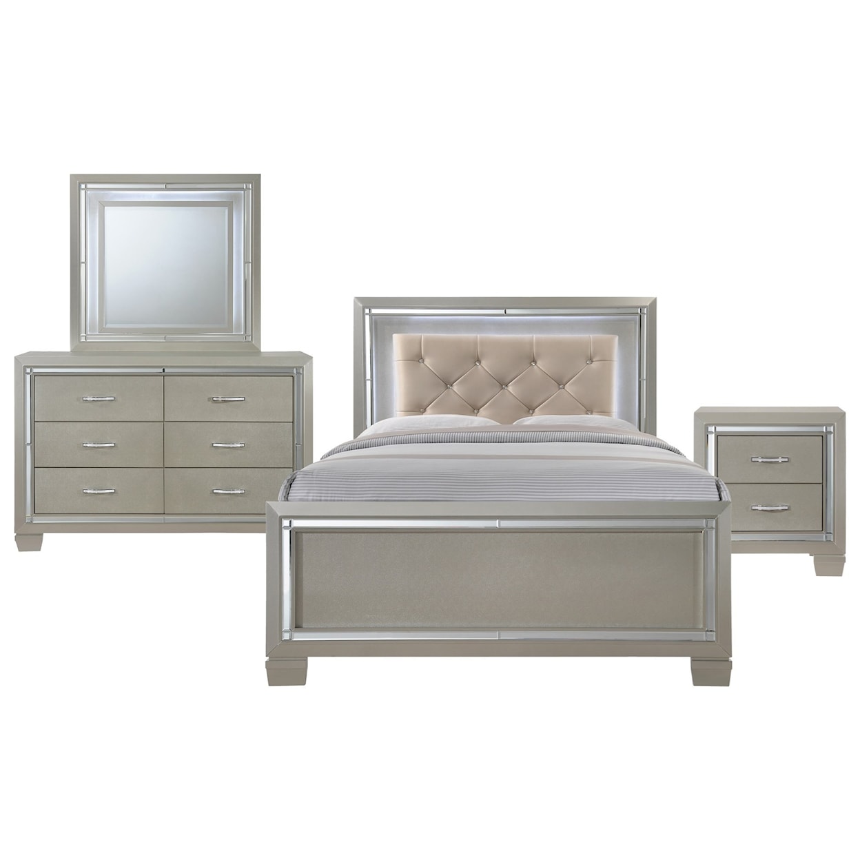 Elements International Platinum Full 4-Piece Bedroom Group