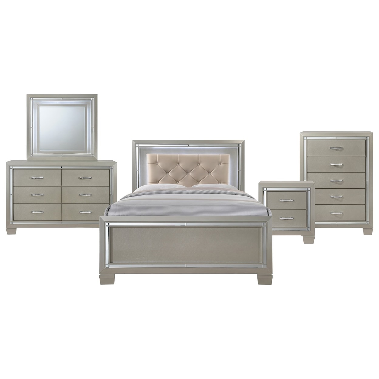 Elements International Platinum Full 5-Piece Bedroom Group