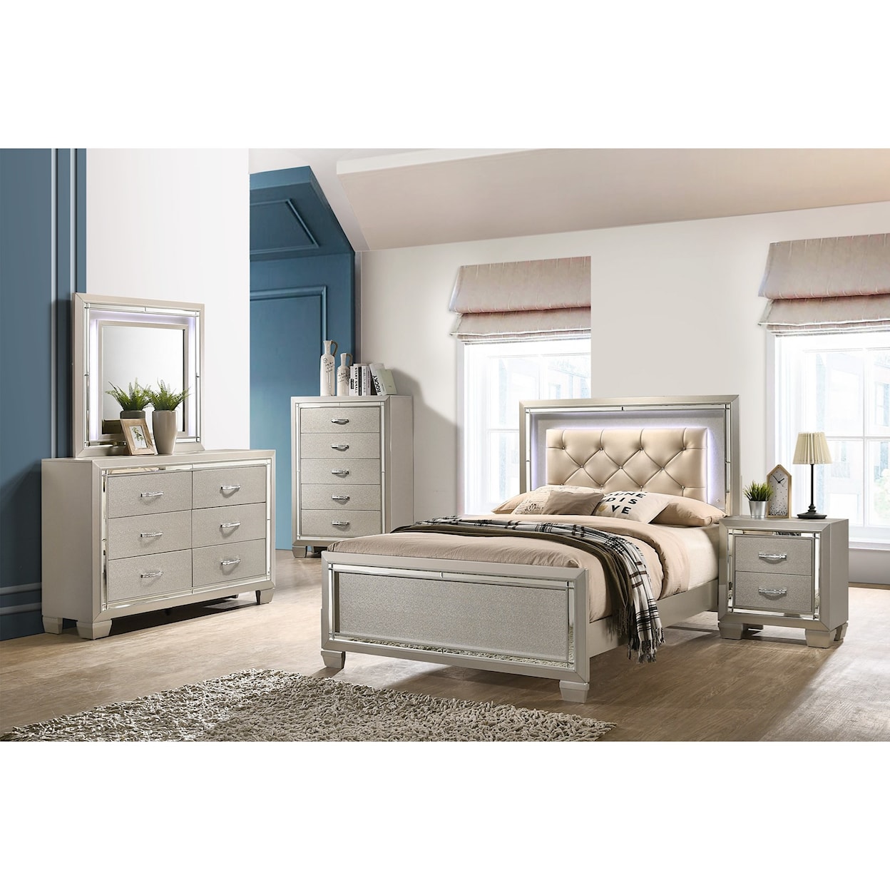 Elements International Platinum Full 5-Piece Bedroom Group