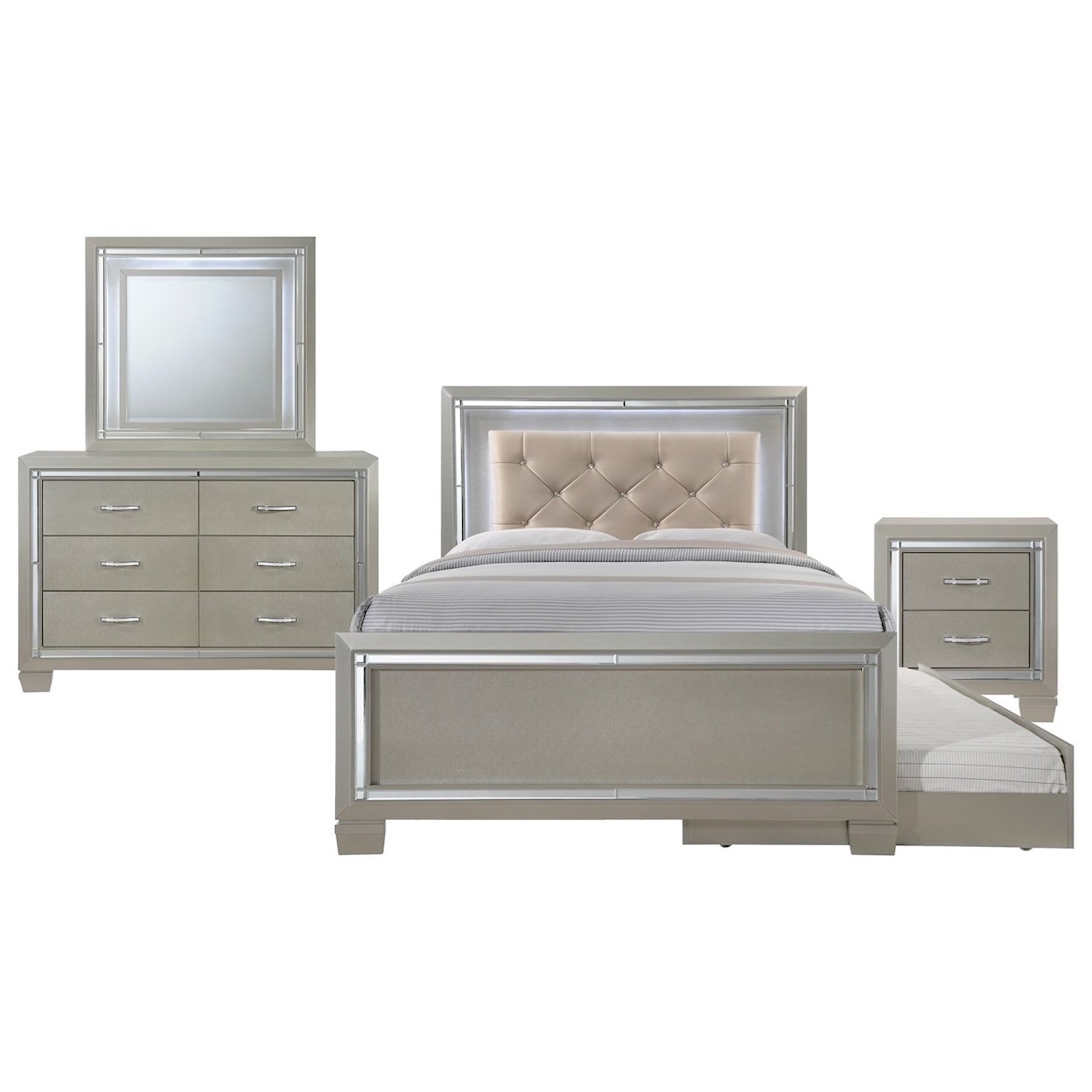 Elements International Platinum Full 4-Piece Trundle Bedroom Group