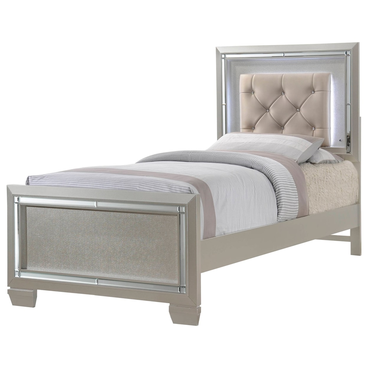 Elements International Platinum Twin Upholstered Bed