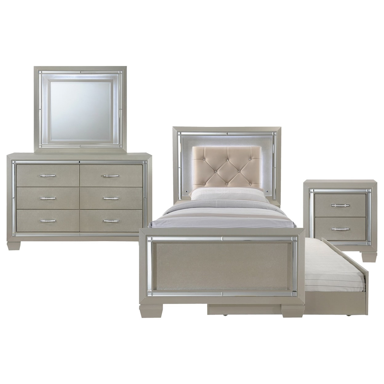 Elements International Platinum Twin 4-Piece Trundle Bedroom Group