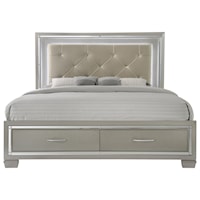 Contemporary King Platform Storage Bed with Upholstered Headboard