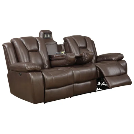 Power Reclining Sofa with Drop Down Console and LED Light