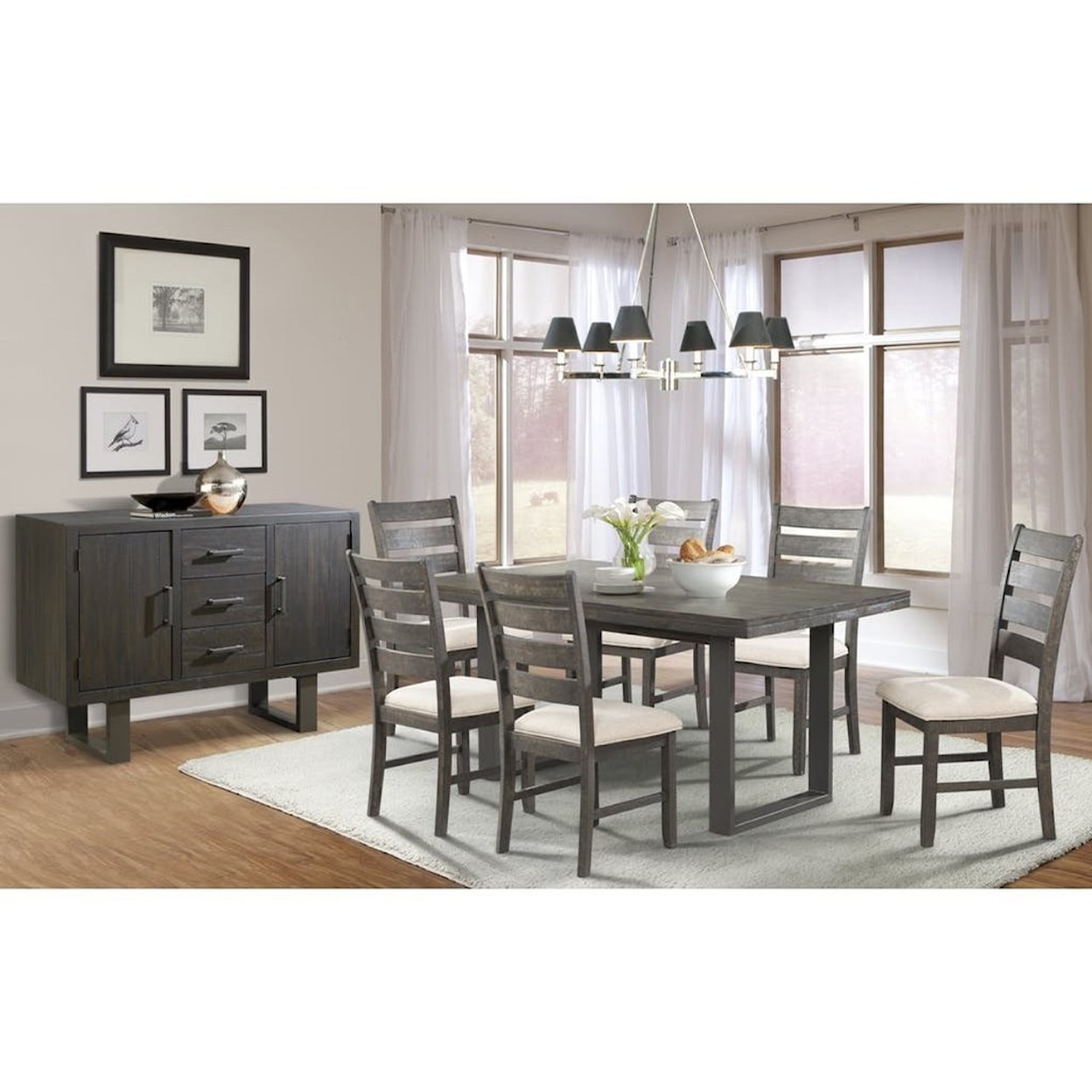 Elements International Sawyer Dining Group with Six Chairs