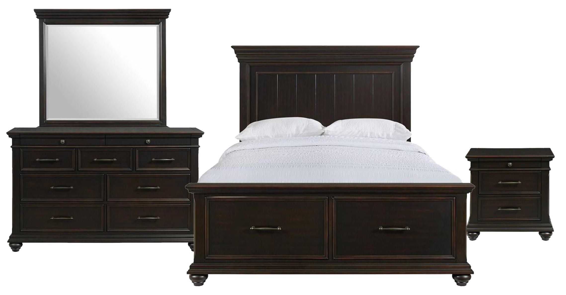 Elements International Slater 9972168 Queen Panel Storage Bed, Dresser,  Landscape Mirror, and Nightstand | Johnny Janosik | Bedroom Groups
