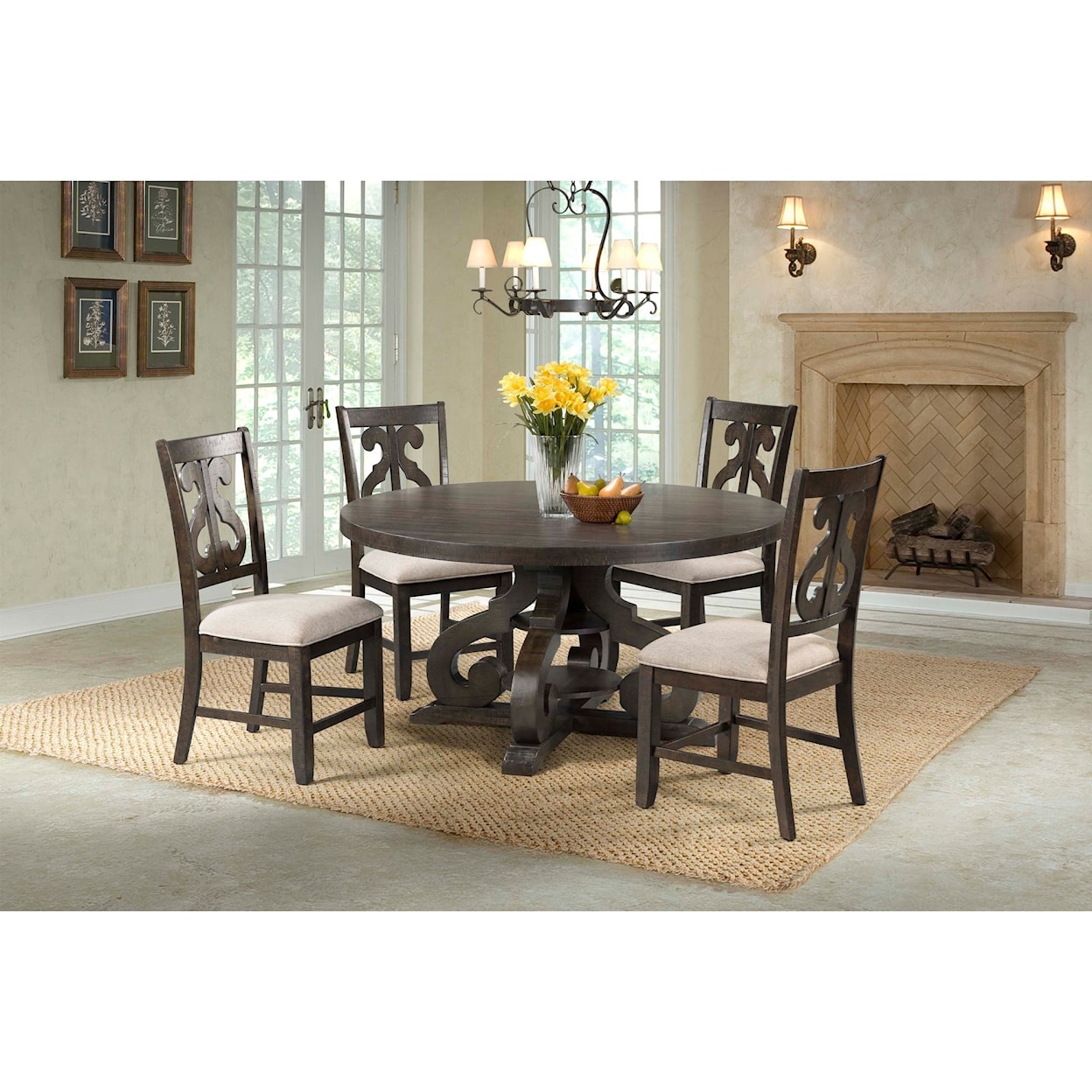 Elements International Stone 5-Piece Dining Table and Chair Set